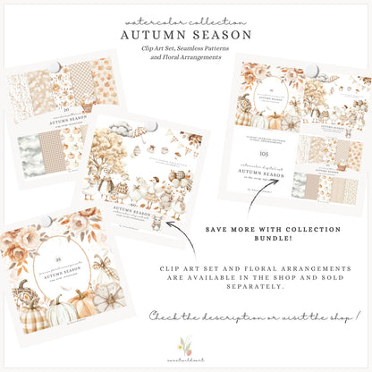 Autumn Season - Seamless Patterns, Cozy Fall, Pumpkins, Leaves, Knits, Plaid | 20 JPEG