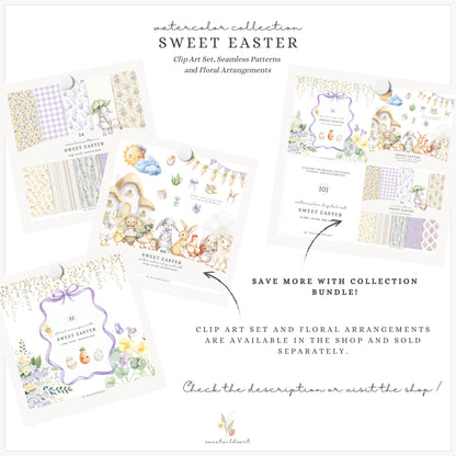 Sweet Easter - Seamless Patterns, Light Purple & Yellow Gingham, Stripes, Pastel Spring | 14 JPEG