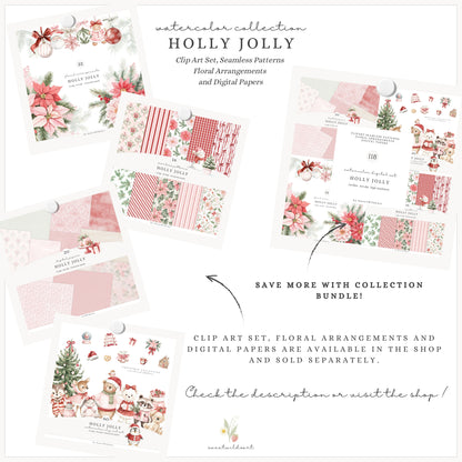Holly Jolly - Christmas Seamless Patterns, Pink & Red Stripes, Holiday ,Winter | 16 JPEG