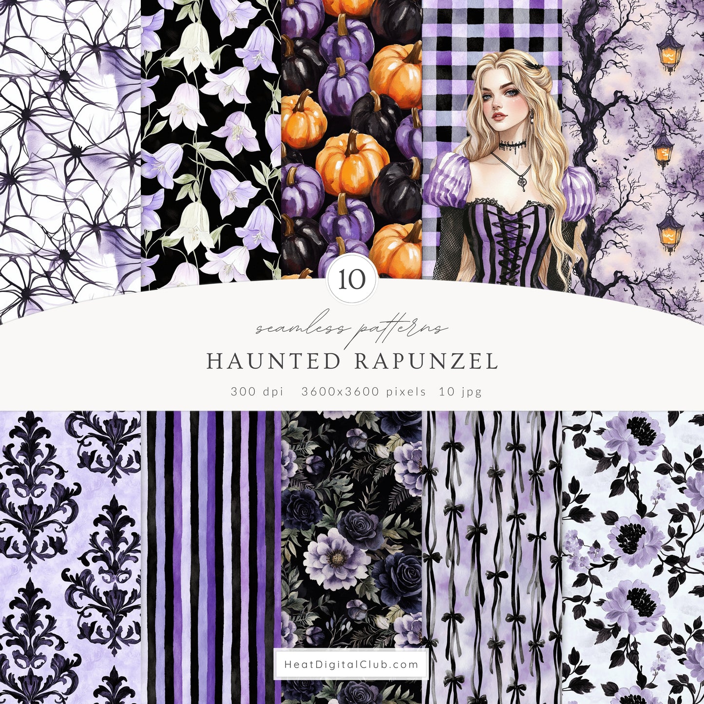 Haunted Rapunzel -  Watercolor Collection Bundle, Clipart, Patterns & Florals | 90 PNG/JPEG