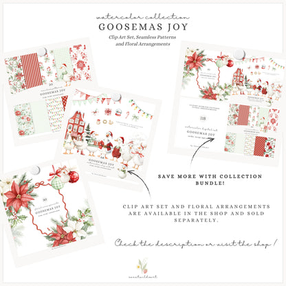 Goosemas Joy - Christmas Seamless Patterns, Polka Dot, Stripes, Gingham Plaid | 20 JPEG