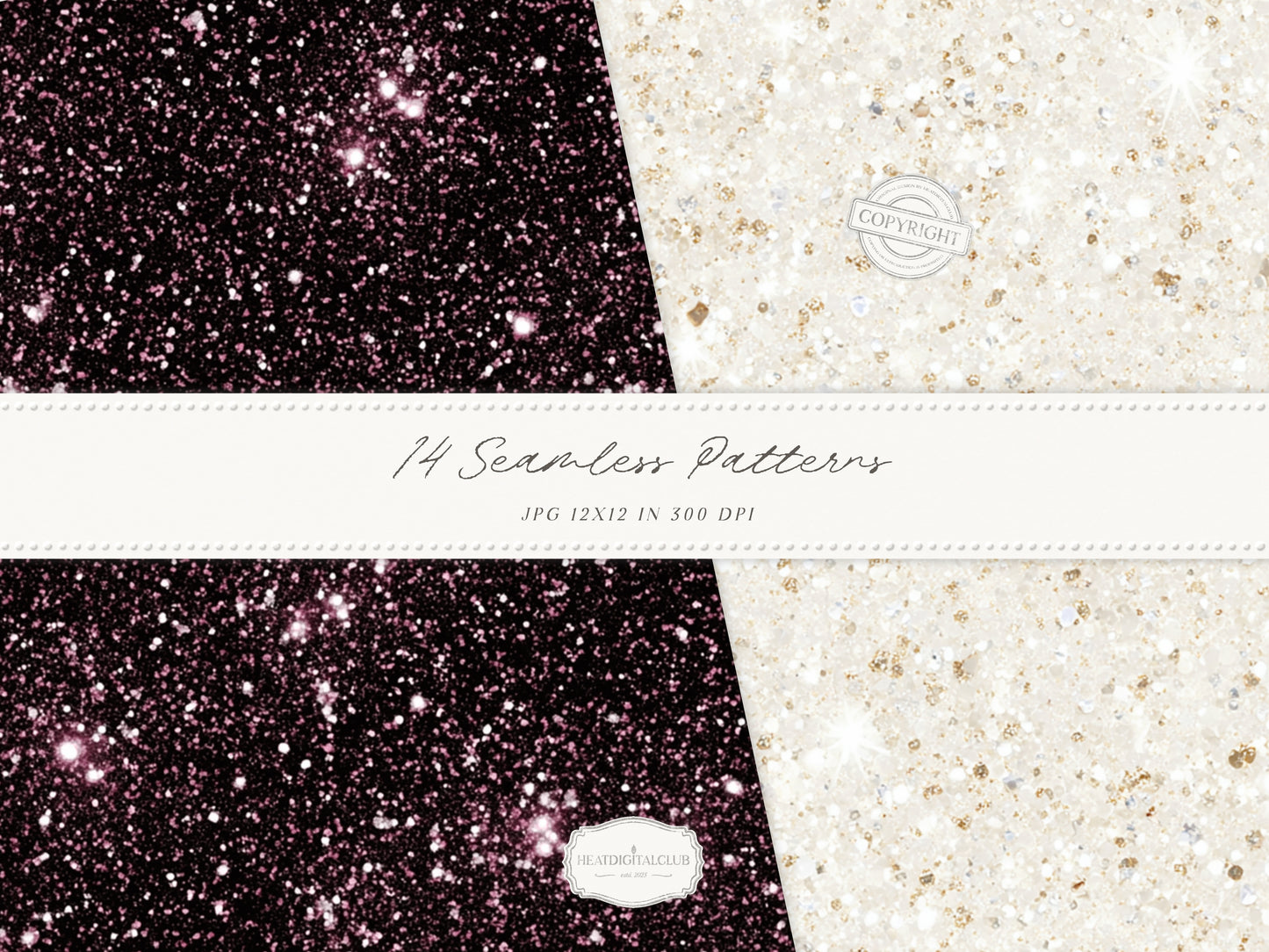 Day & Midnight - Seamless Patterns, Romantic Ivory Dark Floral Patterns, Velvet, Lace, Stars and Peony | 14 JPEG