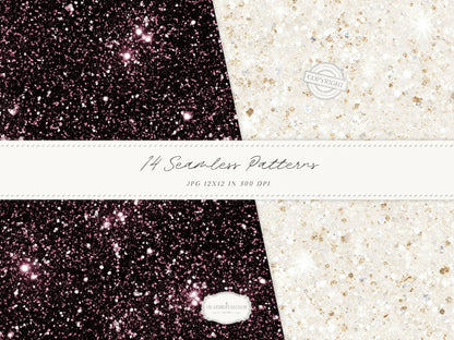 Day & Midnight - Seamless Patterns, Romantic Ivory Dark Floral Patterns, Velvet, Lace, Stars and Peony | 14 JPEG
