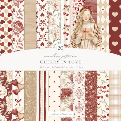 Cherry in Love - Valentine's Day Clipart Bundle, Cute Animals, Hearts, Bows, Romantic | 115 PNG/JPEG