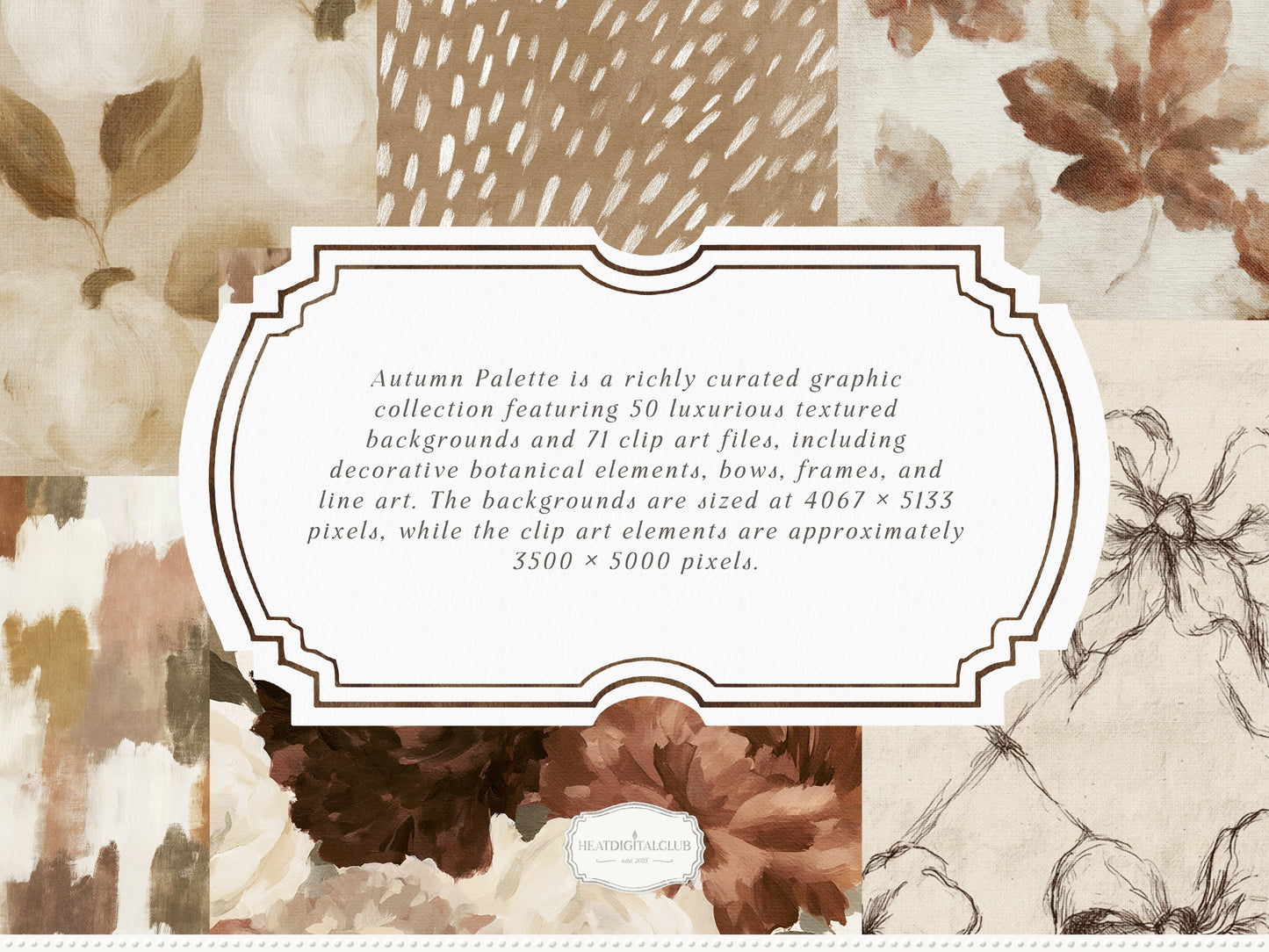 Autumn Palette - Clipart, Vintage Fall Backgrounds, Botanical Bundle | 121 PNG