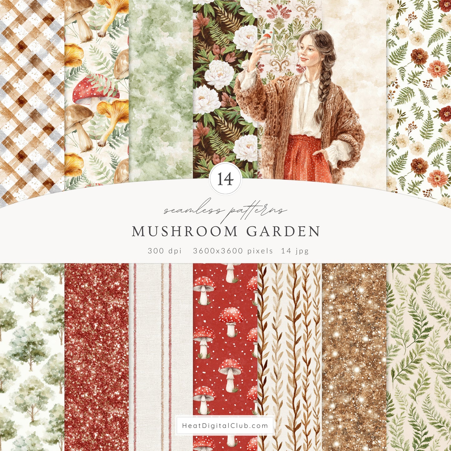 Mushroom Garden - Cottage Clipart Bundle, Forest Mushroomcore, Woodland, Cottagecore | 94 PNG/JPEG