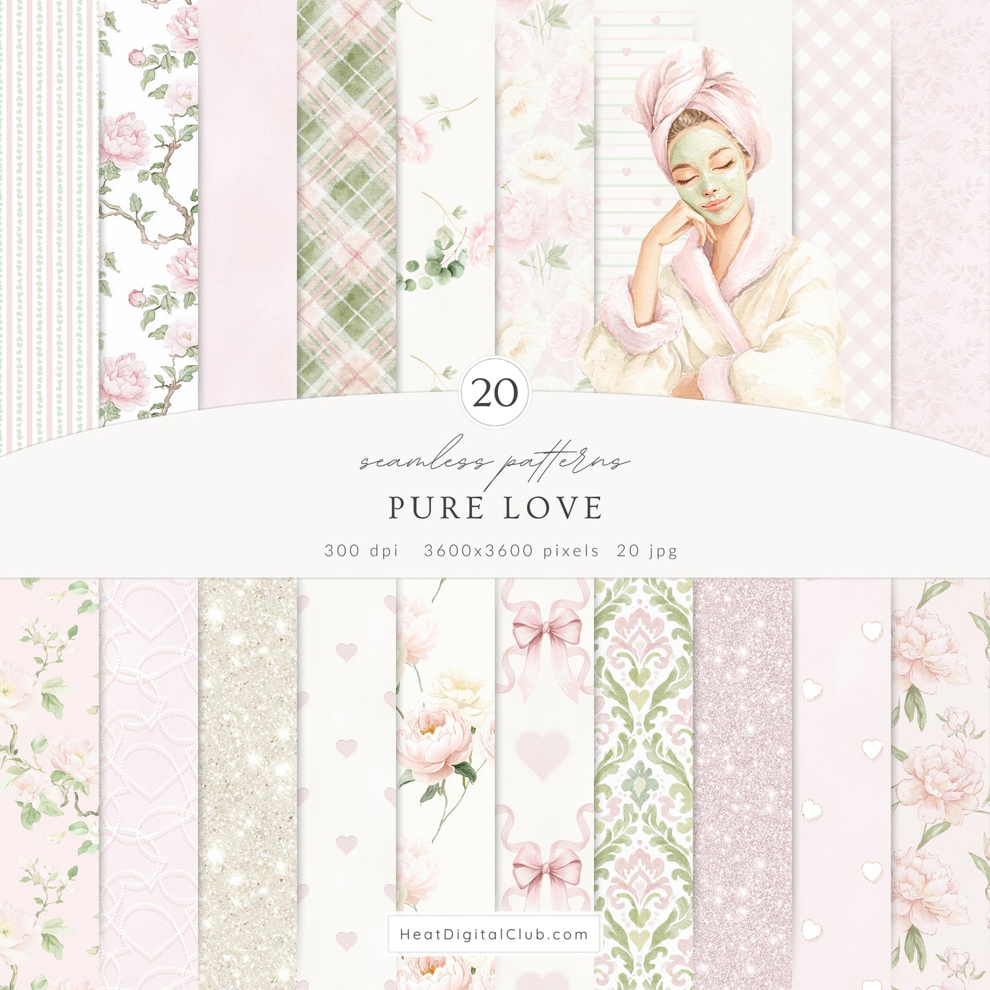 Pure Love - Seamless Patterns, Valentines Day, Hearts, Romantic Blush Pink Ivory | 20 JPEG