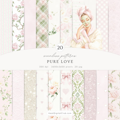 Pure Love - Seamless Patterns, Valentines Day, Hearts, Romantic Blush Pink Ivory | 20 JPEG