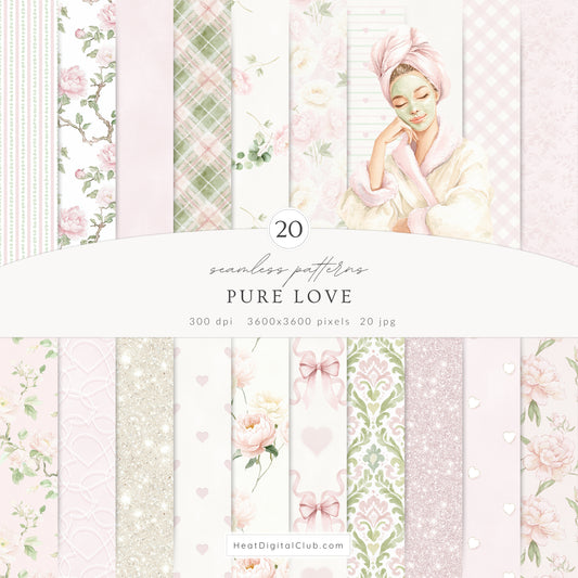 Pure Love - Seamless Patterns, Valentines Day, Hearts, Romantic Blush Pink Ivory | 20 JPEG