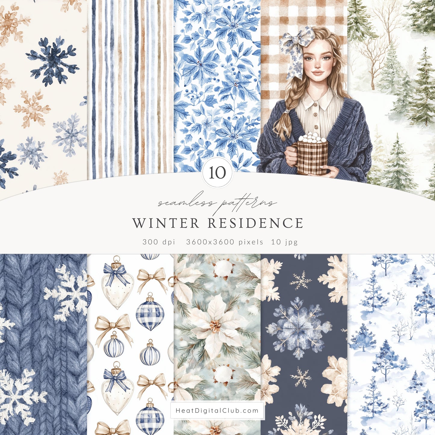 Winter Residence - Watercolor Collection Bundle, Clipart, Patterns & Florals | 93 PNG/JPEG
