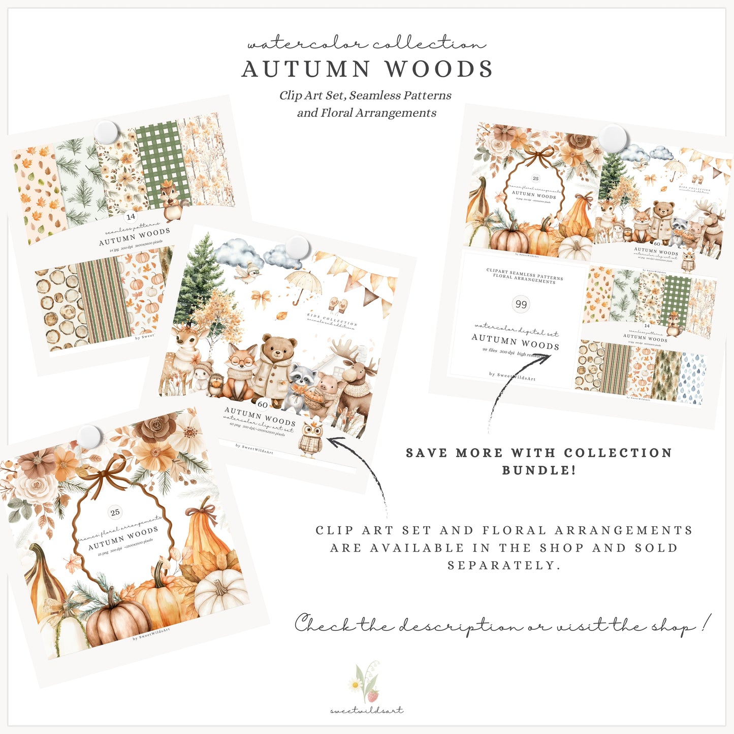 Autumn Woods - Seamless Patterns, Cozy Woodland, Fall Forest Patterns | 14 JPEG