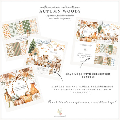 Autumn Woods - Seamless Patterns, Cozy Woodland, Fall Forest Patterns | 14 JPEG