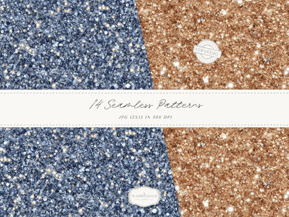 Coffee & Denim - Seamless Patterns, Textile Prints, Coffee Bean Patterns, Blue Brown Denim Fabric | 14 JPEG
