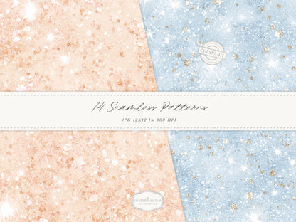 Modern Cinderella - Seamless Patterns, French Blue Floral, Hydrangea, Damask, Stripe, Gingham, Romantic | 14 JPEG