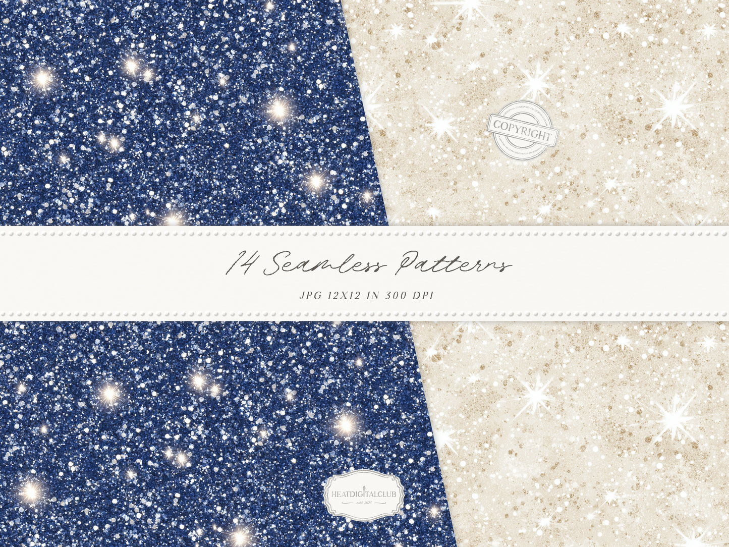 Cold Shore - Navy Seamless Patterns, Blue Stripe Coastal Design, Nautical Shell & Wave | 14 JPEG