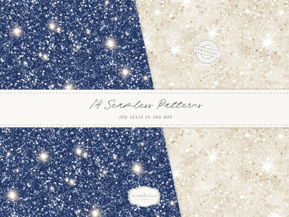 Cold Shore - Navy Seamless Patterns, Blue Stripe Coastal Design, Nautical Shell & Wave | 14 JPEG