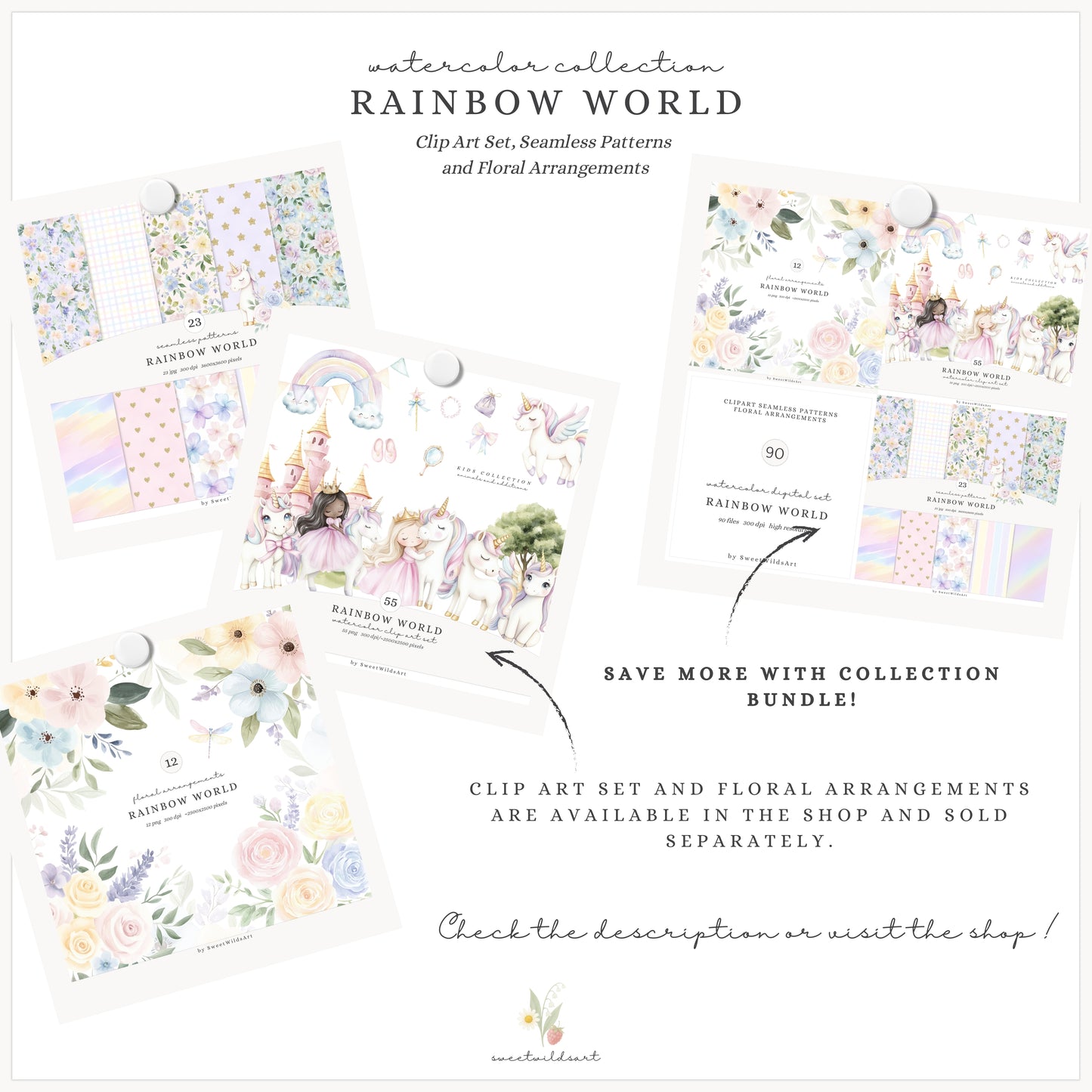 Rainbow World -  Seamless Patterns, Cute Fairytale Pastel | 23 JPEG