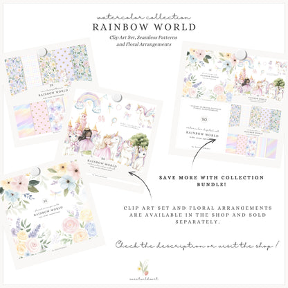 Rainbow World -  Seamless Patterns, Cute Fairytale Pastel | 23 JPEG