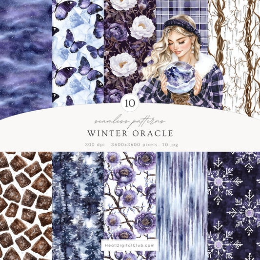 Winter Oracle - Seamless Patterns, Magical, Navy Violet, Mystical Scrapbook  | 10 JPEG
