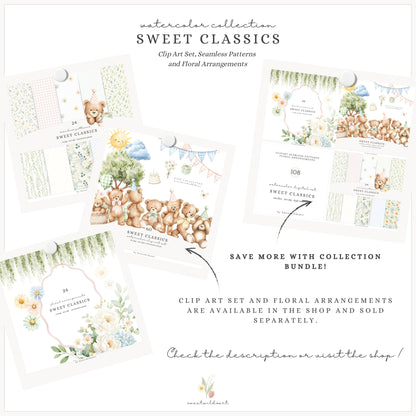 Sweet Classics - Seamless Patterns, Pastel Gingham, Floral Scrapbook Paper, Baby Nursery | 24 JPEG