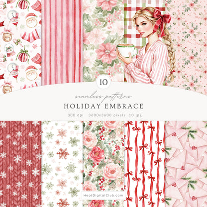 Holiday Embrace - Clipart & Patterns Collection, Elegant Cozy Winter Christmas | 91 PNG/JPEG