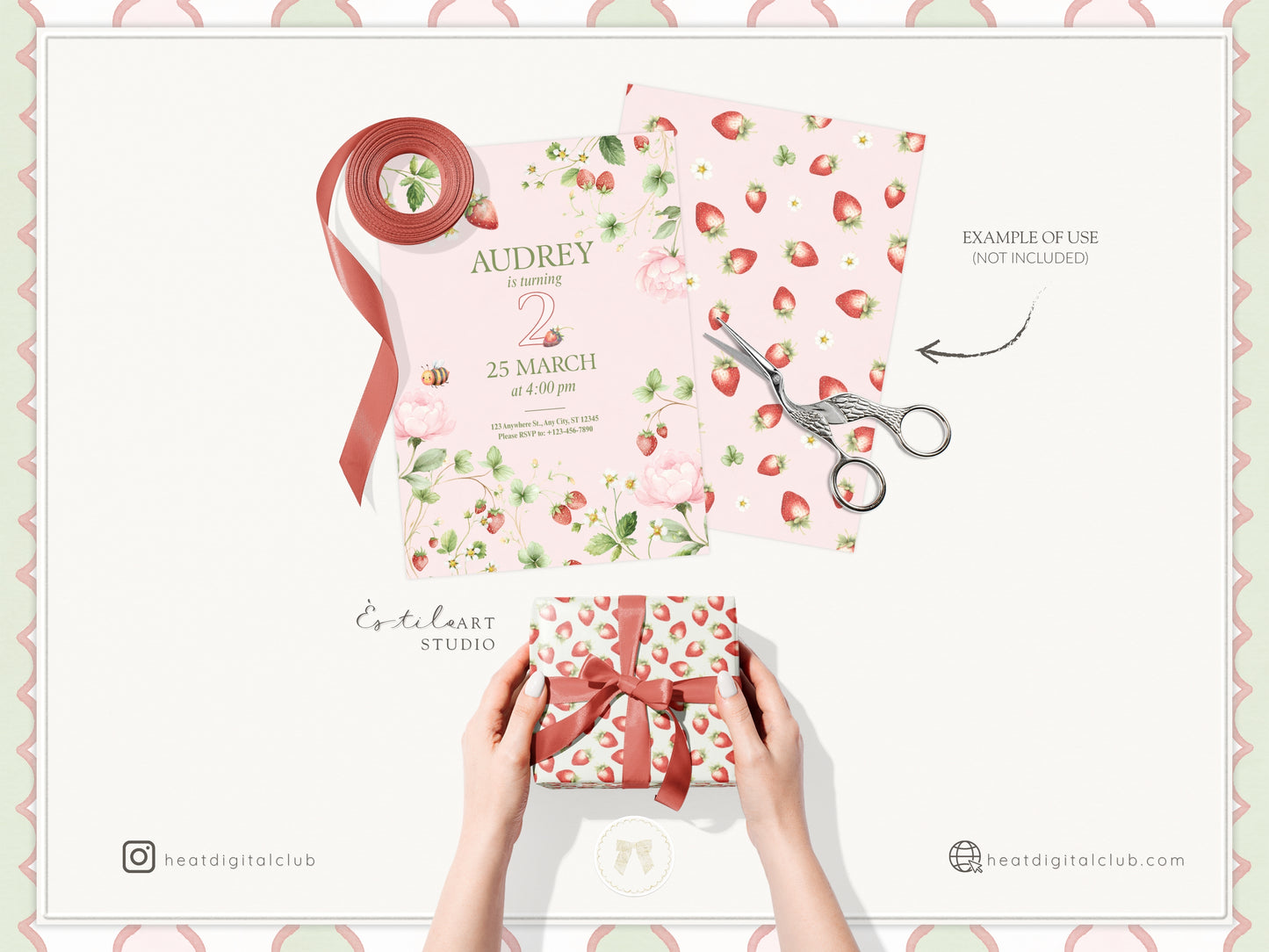 Strawberry Atelier - Bundle Clipart, Cottagecore Nursery, Baby Girl Birthday, Heirloom Toys, Spring | 119 PNG/JPEG