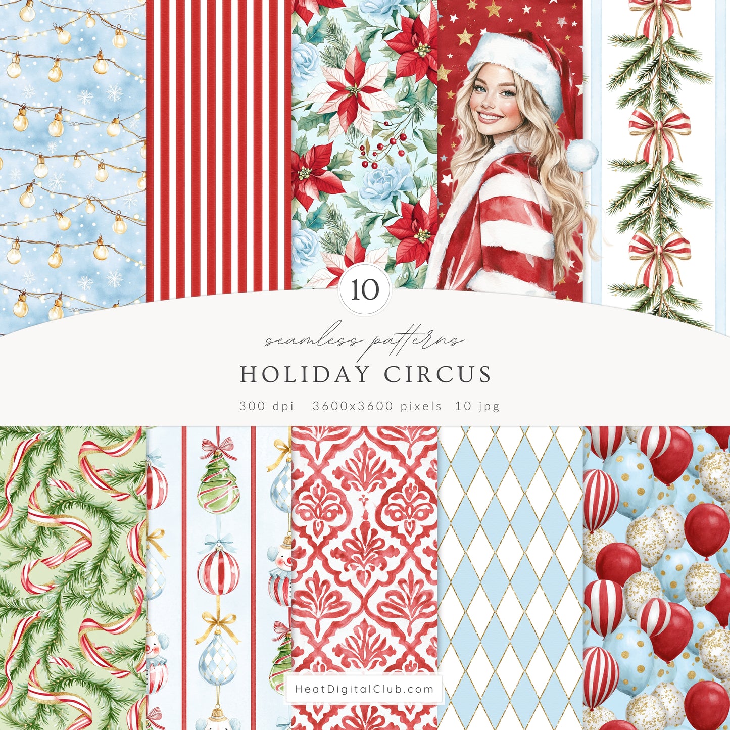 Holiday Circus - Collection Clipart Bundle, Christmas, Festive Animals, Carnival  | 92 PNG/JPEG