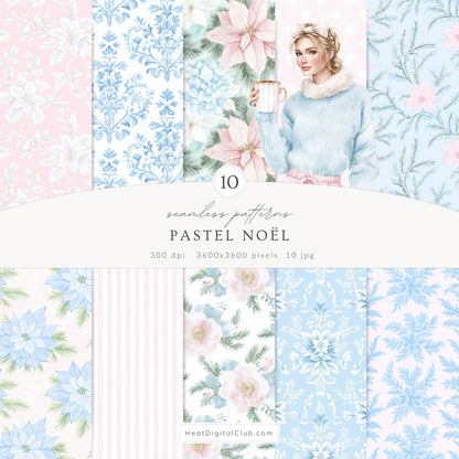 Pastel Noël - Christmas Clipart Bundle, Elegant Grandmillennial, Pink & Blue Holiday | 94 PNG/JPEG