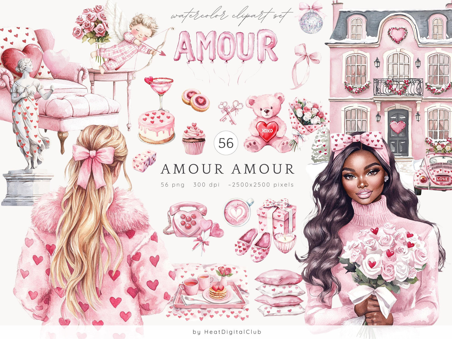 Amour Amour - Valentines Day Clipart, Romantic, Love, Balloons | 56 PNG