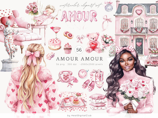 Amour Amour - Valentines Day Clipart, Romantic, Love, Balloons | 56 PNG