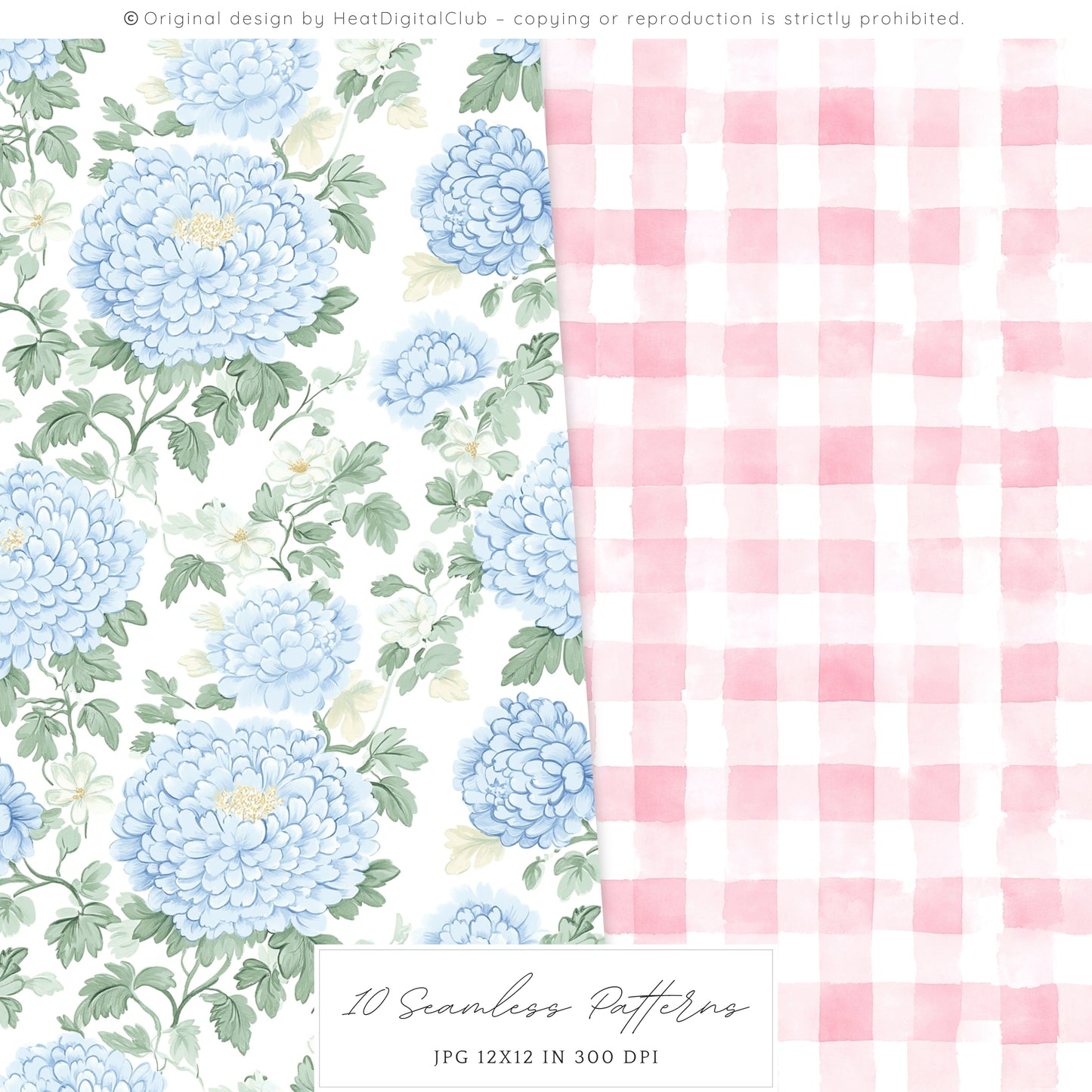 Summer Chic – Seamless Patterns,Gingham, Grandmillennial Florals | 10 JPEG