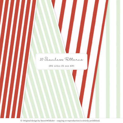 Goosemas Joy - Christmas Seamless Patterns, Polka Dot, Stripes, Gingham Plaid | 20 JPEG