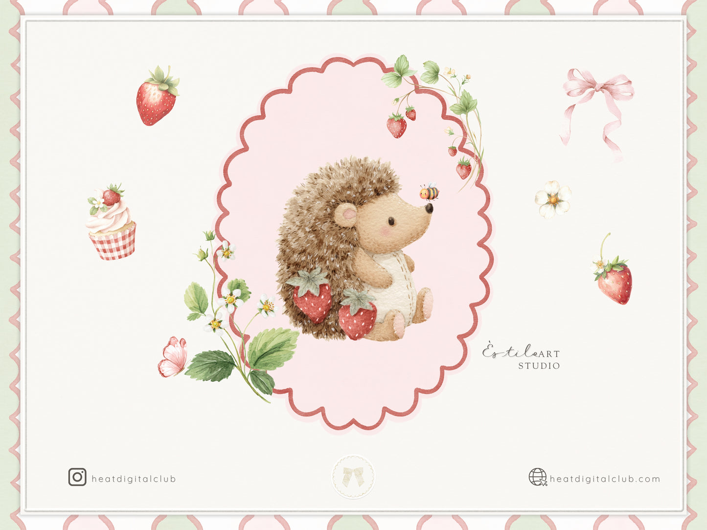 Strawberry Atelier - Bundle Clipart, Cottagecore Nursery, Baby Girl Birthday, Heirloom Toys, Spring | 119 PNG/JPEG
