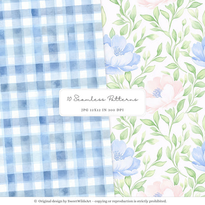 School Sweethearts - Back to School Seamless Patterns, Grandmillennial, Florals | 10 JPEG