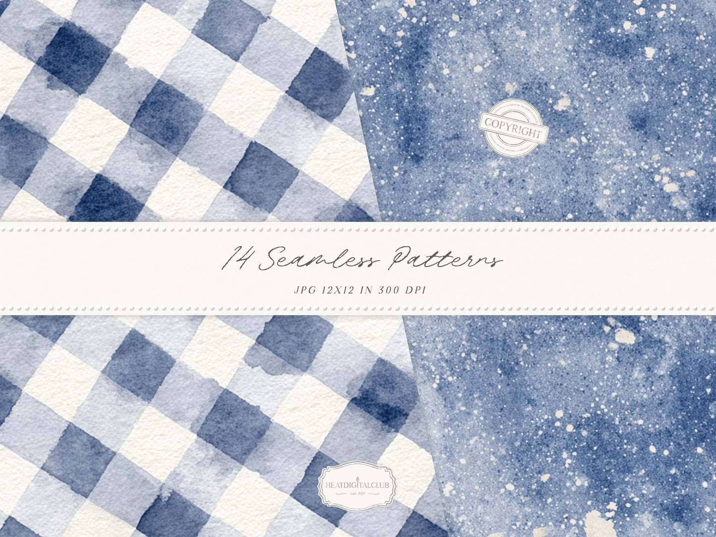 Cold Shore - Navy Seamless Patterns, Blue Stripe Coastal Design, Nautical Shell & Wave | 14 JPEG