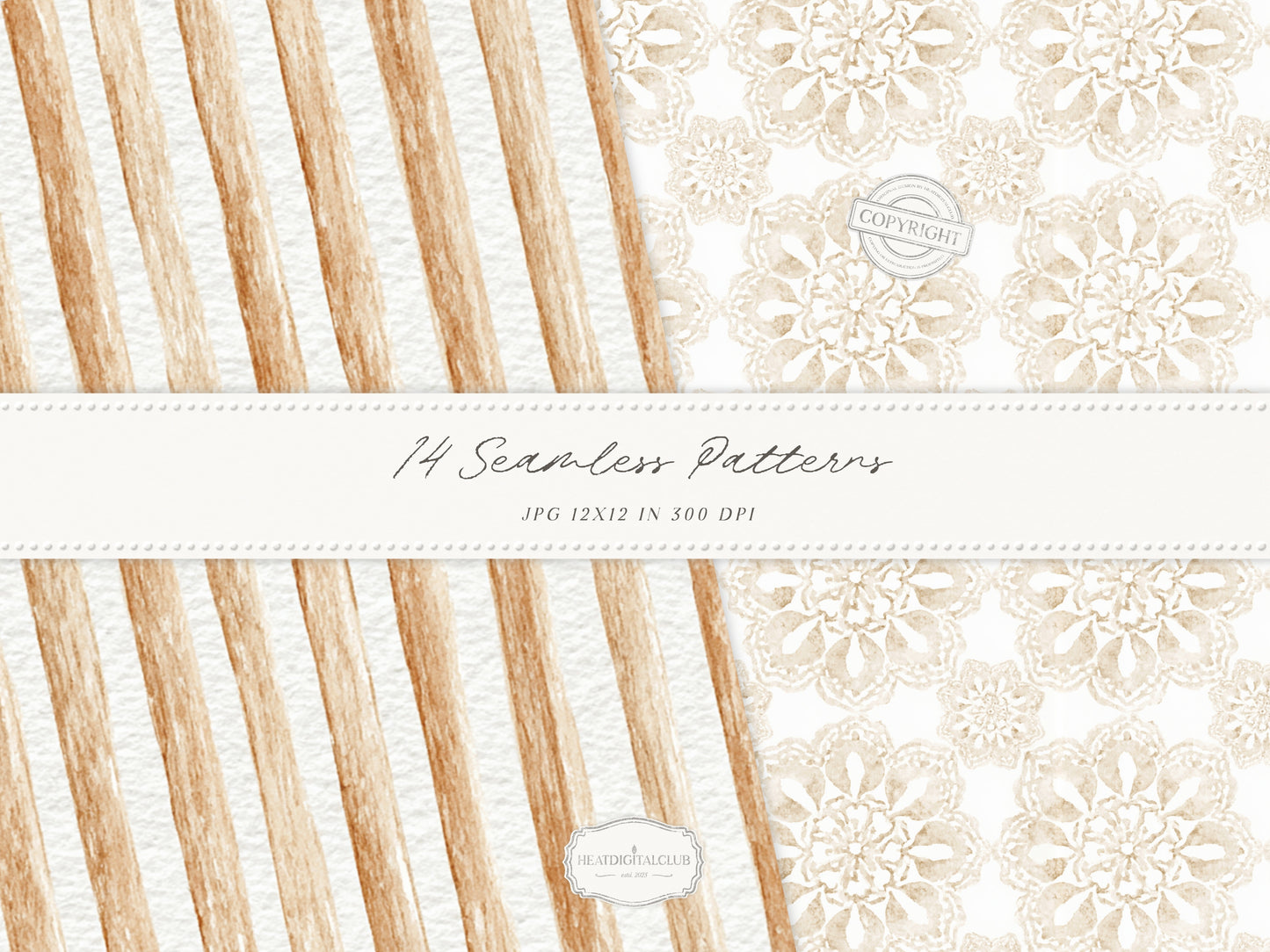 Coconut Dune - Tropical Seamless Patterns, Neutral Beach Patterns, Palm Leaves, Coastal Summer | 14 JPEG