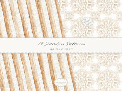 Coconut Dune - Tropical Seamless Patterns, Neutral Beach Patterns, Palm Leaves, Coastal Summer | 14 JPEG