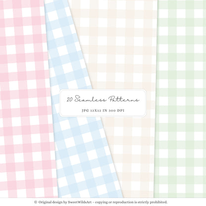 Drawing Party - Seamless Patterns, Kids Gingham Polka Dot Striped | 20 JPEG