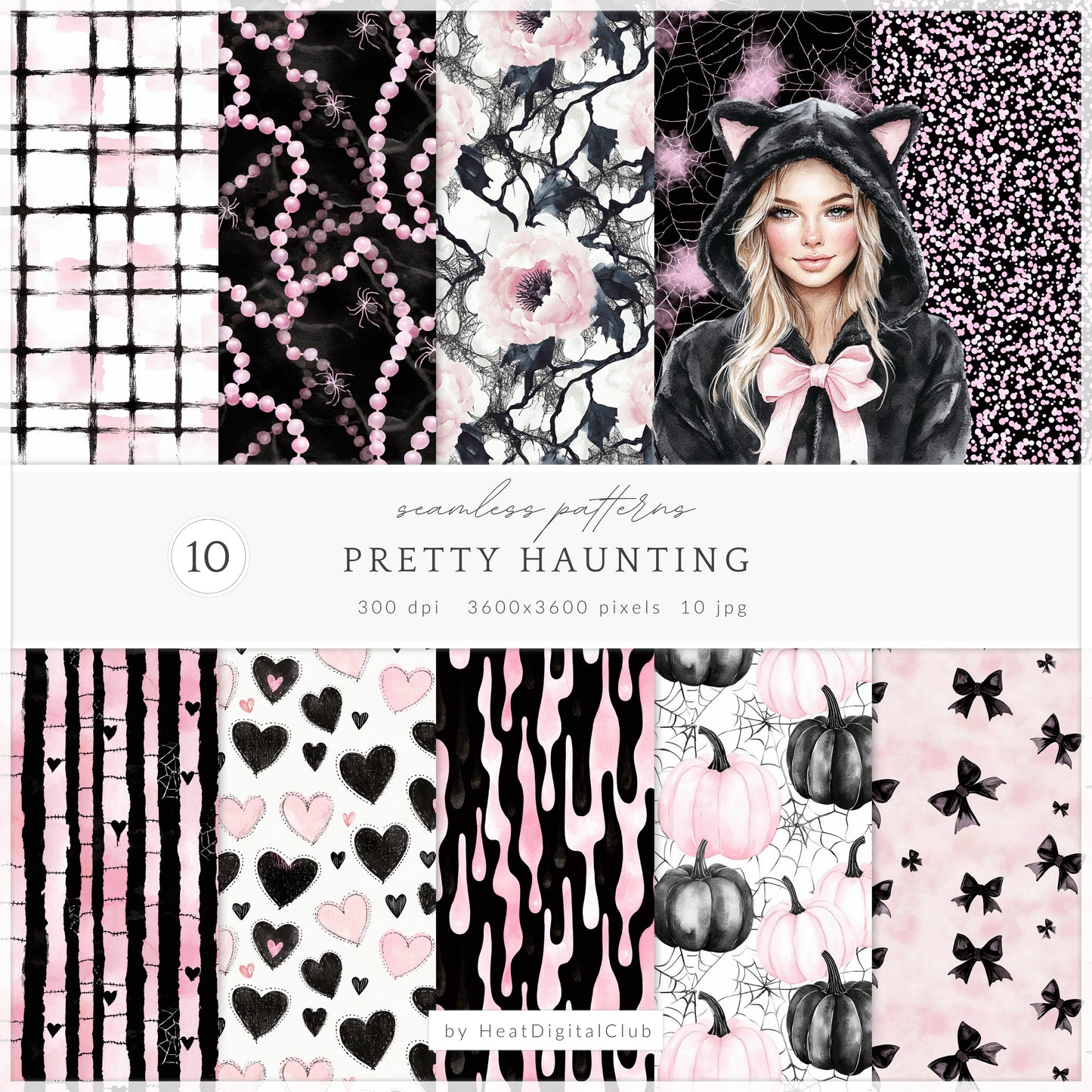 Pretty Haunting - Collection Bundle, Black & Pink Halloween, Haunted House | 91 PNG/JPEG