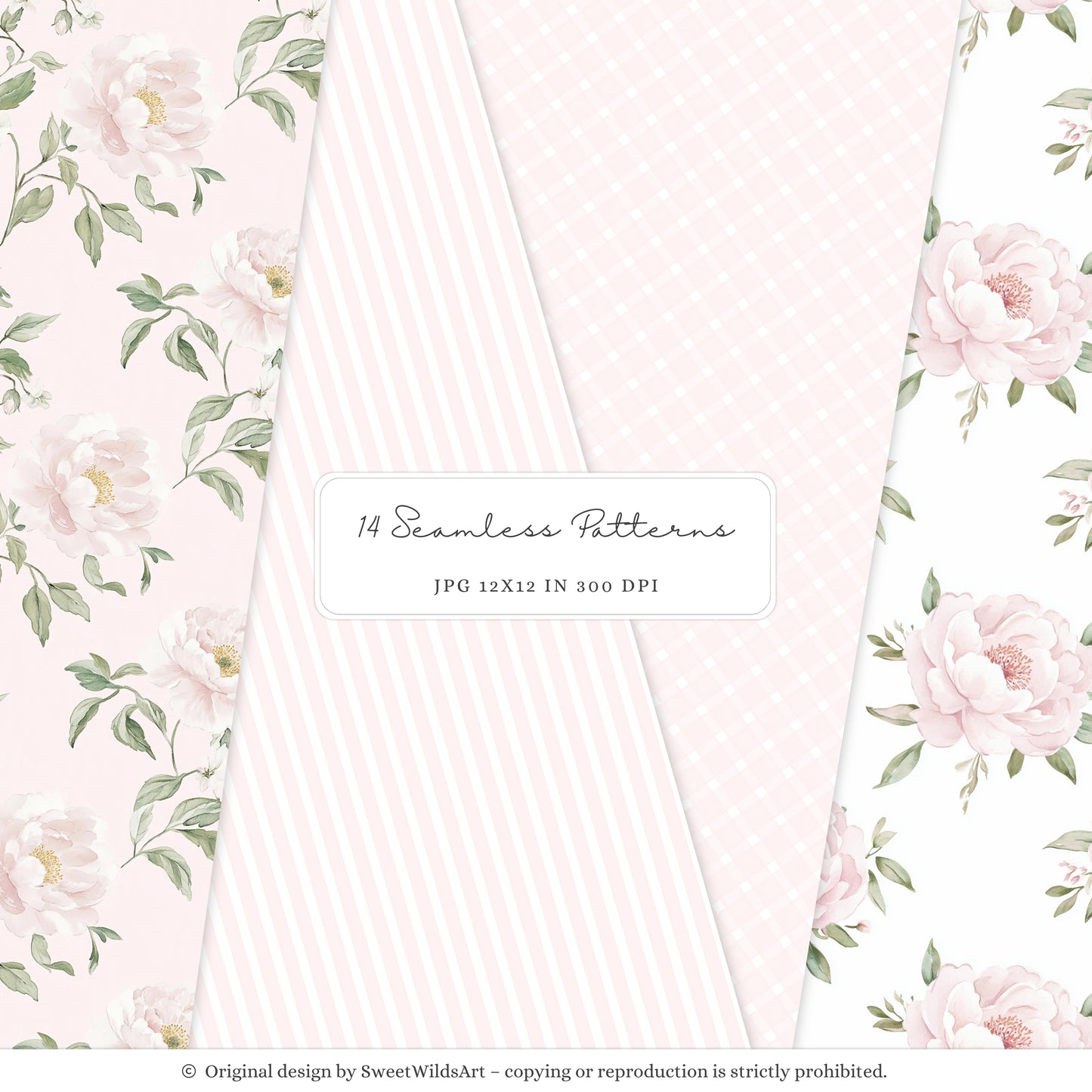 Little Coquettes - Seamless Patterns, Pink Gingham & Floral, Coquette, Baby Girl | 14 JPEG