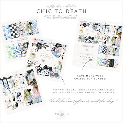 Chic to Death - Seamless Patterns, Halloween Grandmillennial, Chic Spooky | 10 JPEG