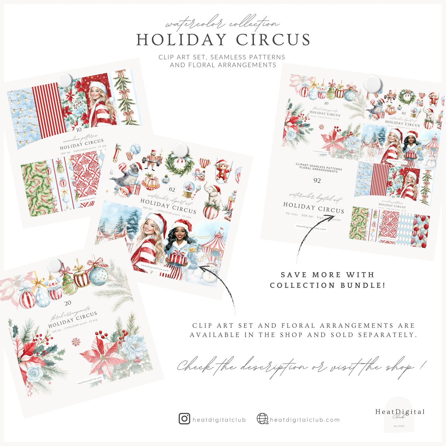 Holiday Circus - Seamless Patterns, Christmas, Red & White Stripes Pattern | 10 JPEG