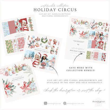 Holiday Circus - Seamless Patterns, Christmas, Red & White Stripes Pattern | 10 JPEG