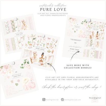 Pure Love - Seamless Patterns, Valentines Day, Hearts, Romantic Blush Pink Ivory | 20 JPEG
