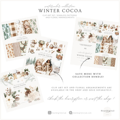 Winter Cocoa - Seamless Patterns, Cozy Elegant Christmas | 10 JPEG