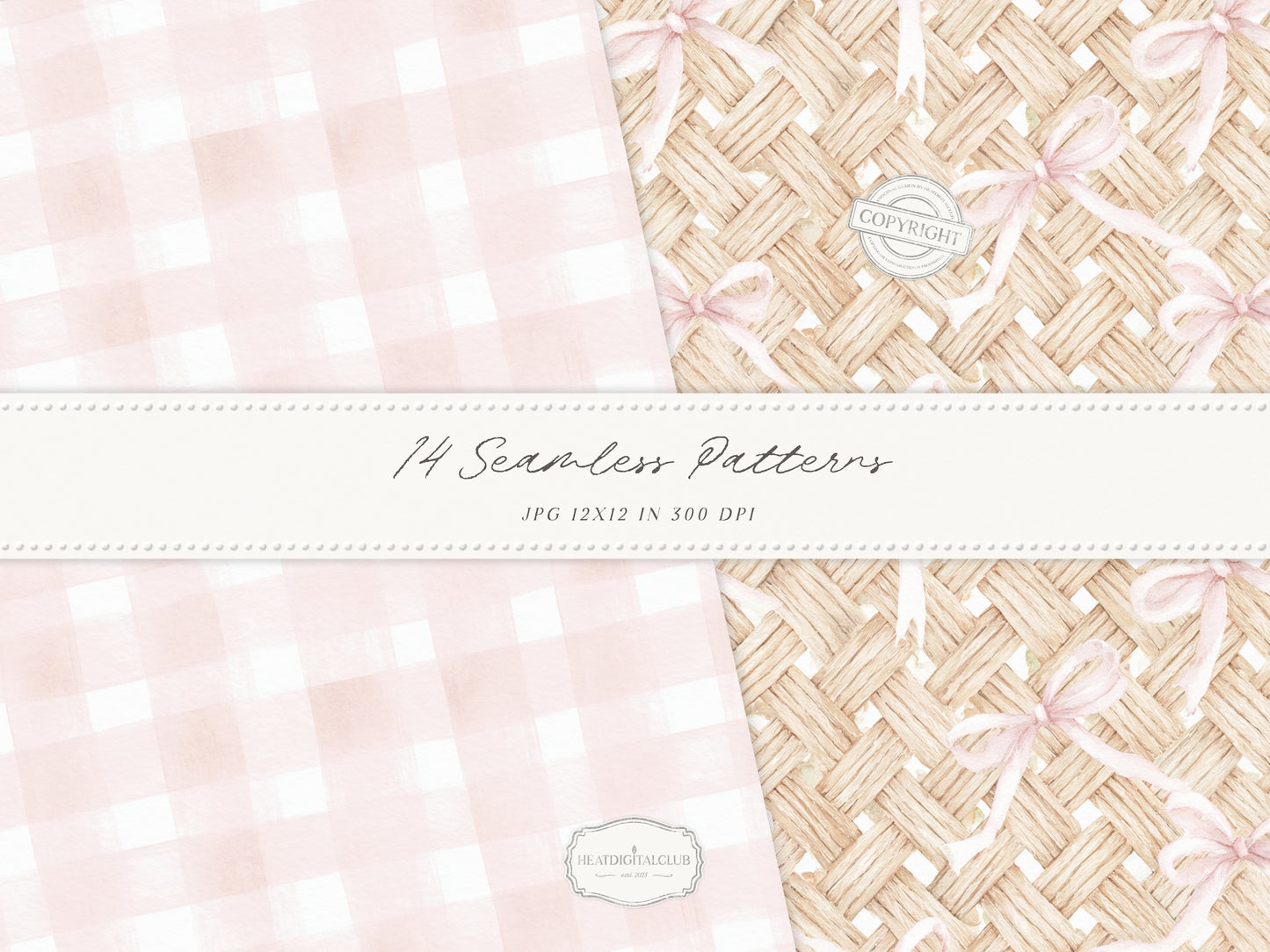 Easter Blush - Seamless Patterns, Chinoiserie Spring, Elegant Light Pink Floral | 14 JPEG