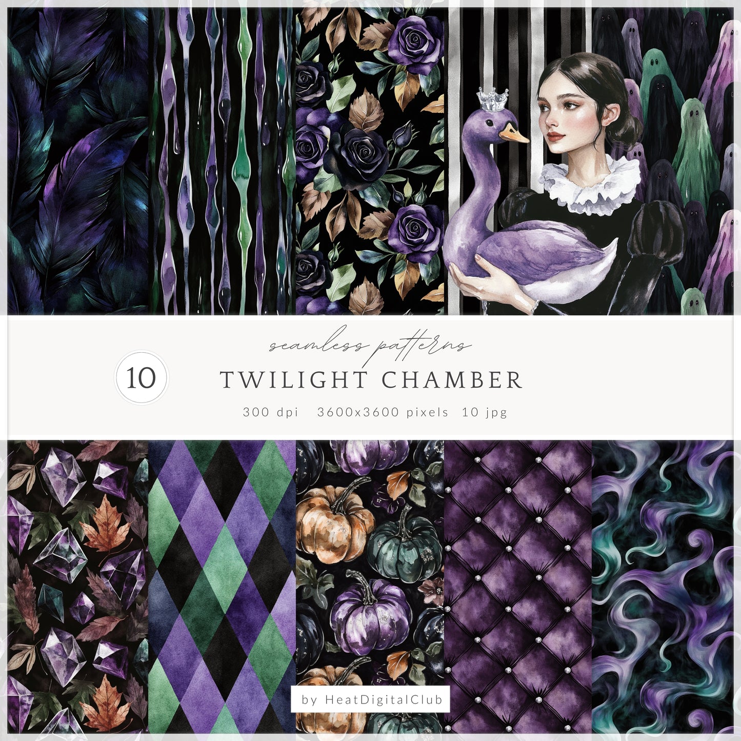 Twilight Chamber - Seamless Patterns, Gothic, Velvet Halloween | 10 JPEG