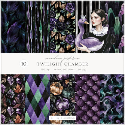 Twilight Chamber - Seamless Patterns, Gothic, Velvet Halloween | 10 JPEG