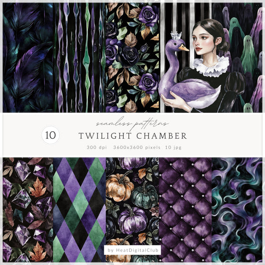 Twilight Chamber - Seamless Patterns, Gothic, Velvet Halloween | 10 JPEG