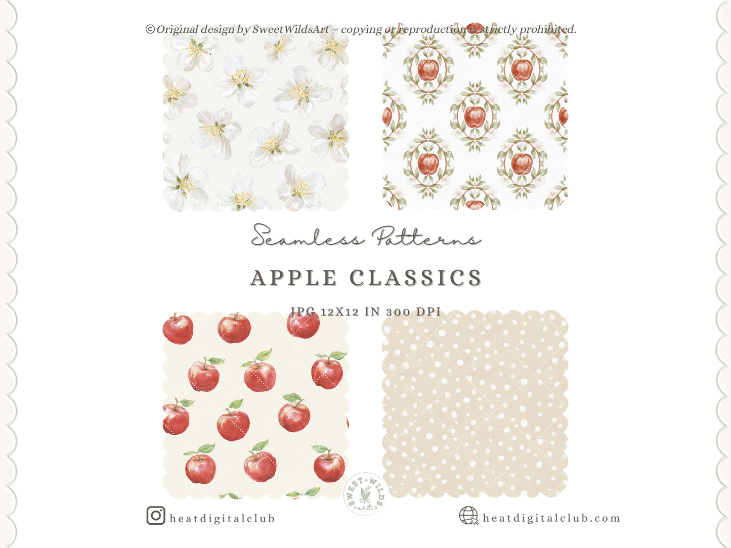 Apple Classics - Seamless Patterns, Apple Orchard Digital Paper, Gingham Pattern, Nursery Scrapbook Paper | 10 JPEG